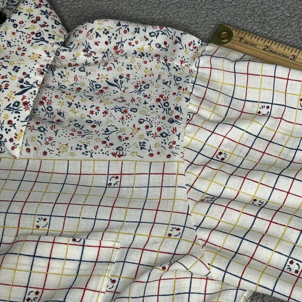 Vintage JCPenney Shirt Mens 15.5 34/35 Multicolor Plaid Floral 70s Funky Retro - Picture 8 of 11
